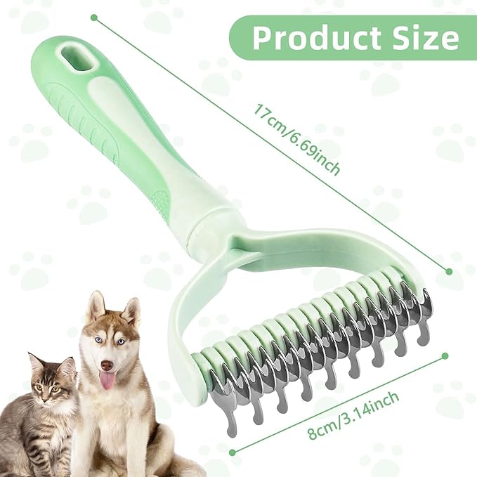Dematting Comb for Dog and Cat, 2 In 1 Double Sided Pet Grooming Brush, Undercoat Rake Deshedding Tool for Small, Medium & Large Dogs Cat Tangles Removing