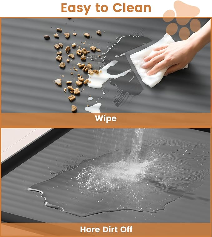Dog Food Mat 36"x24", Waterproof Dog Bowl Mat, Grey | Raised Edges Prevent Spills, Diversion Grooves, Waterproof Surface, Non-slip Backing, Easy to Clean