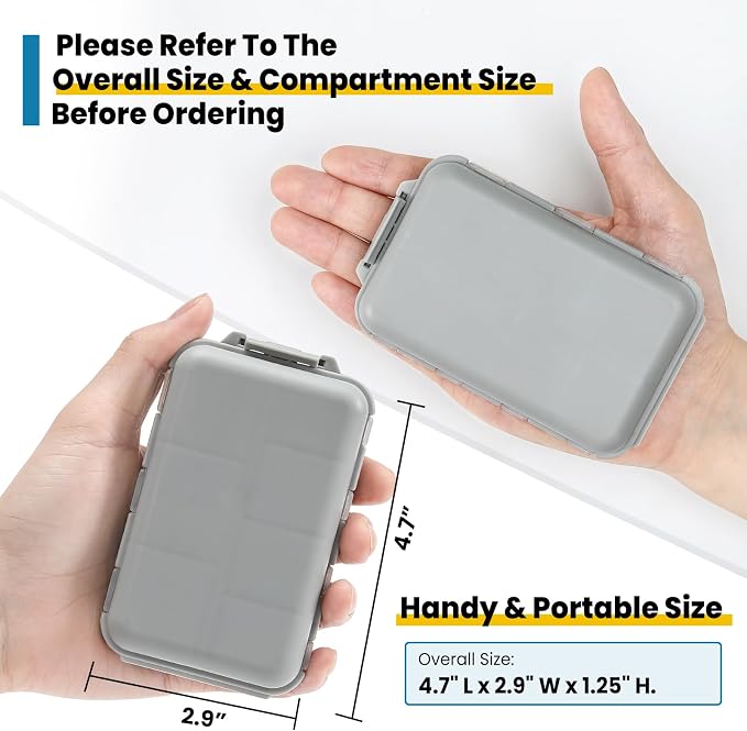 3 Pack, 14 GRIDS Travel Pill Organizer Box with Labels - Travel Medicine Case Kit - Pocket Daily Pharmacy Container - Travel Medication Holder Dispenser for Fish Oil Vitamin Supplement Storage