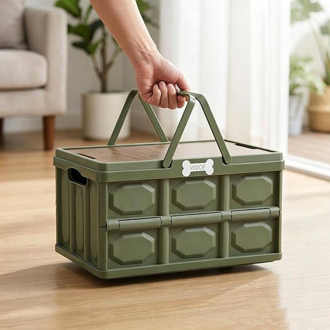 Morezi Outdoor Dog Toy bin chew Proof Box Storage in Plastic Foldable Designed Dog Stuff Organizer Great for pet Food organizing Toys leashes Clothing in Outside Green