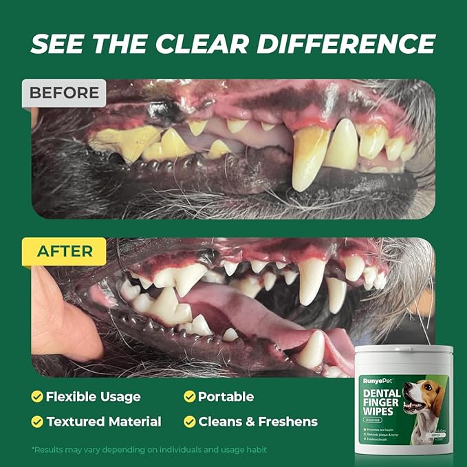 Pet Dental Finger Wipes for Dog & Cats, Remove Bad Breath by Removing Plaque and Tartar Buildup No-Rinse Dog Finger Toothbrush, Disposable Gentle Cleaning & Gum Care Pet Wipes, (Large 50 ct)