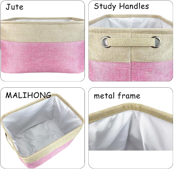 Personalized Fabric Dog Toy Storage Basket with Cute Dog Yorkie Collapsible Sturdy Fabric Pet Toys Storage Bin Cube with Handles for Organizing, Pink and White