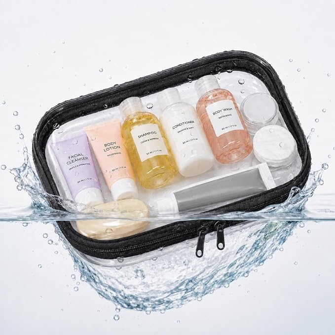 3 Pack Clear Hard Shell Zipper Case (1XL + 1L + 1M, Black) | Travel Toiletry Bag, Waterproof 1.2mm PET Hard Plastic Pouches, Organizer Box for Makeup, Toy, Snack, Stationery, Diaper