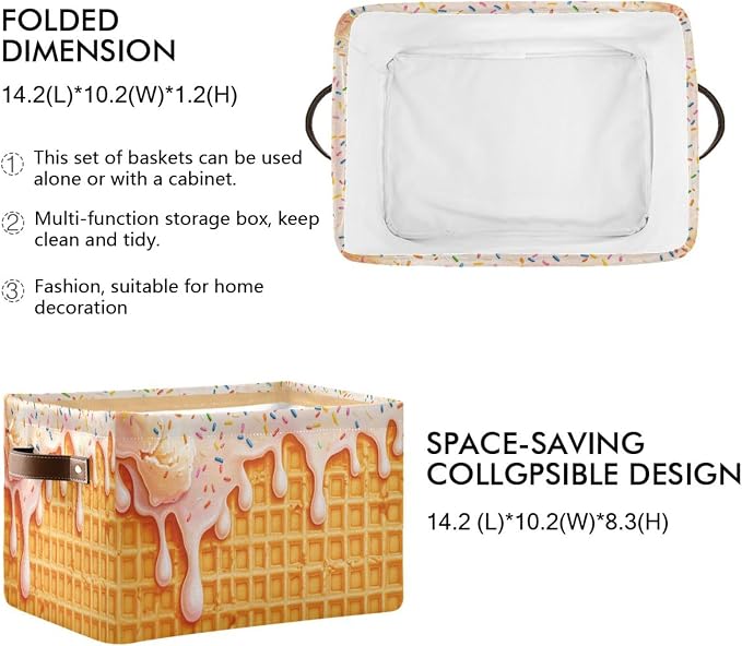 Icecream Waffle Yellow Rectangular Storage Bin Basket with Handles - Nursery Storage Laundry Hamper Storage Baskets
