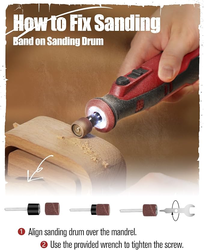 AVID POWER Cordless Rotary Tool 8V Rechargeable Rotary Tool, 4 Front LED Lights, 5 Speeds, 60 Pcs Rotary Tool Accessories with Bag for Carving, Engraving, Sanding, Polishing and Cutting (Dark Red)