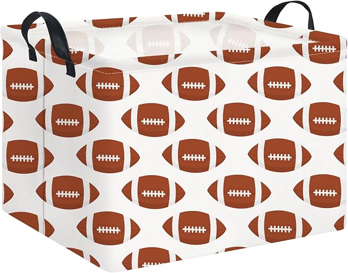 NTAOHAMPER Rectangular Football Storage Basket Empty,Collapsible Gift Basket with Handles,Toys/Books Box,Room Decor(American Football)