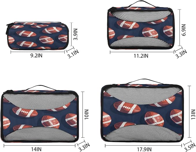 4 Set Packing Cubes for Travel, American Football Packing Cubes for Women, Travel Luggage Packing Organizers, Packing Cube Set, Football