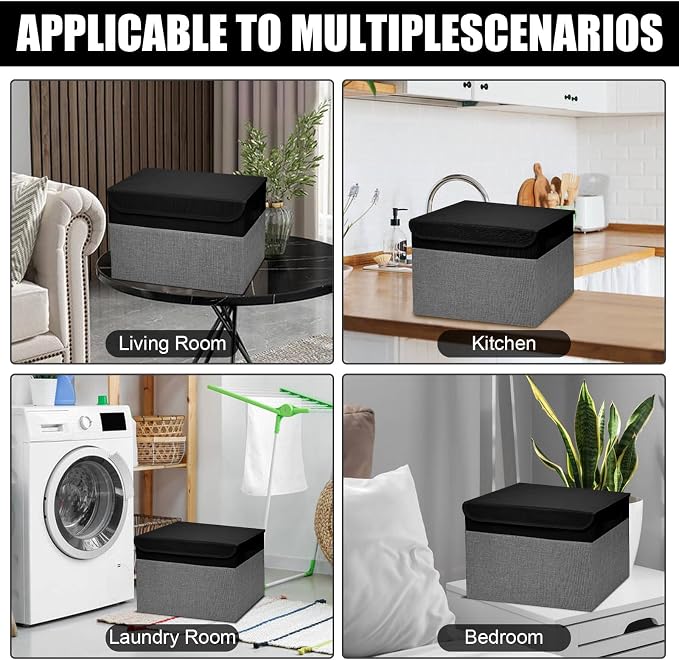 Large 42 Quarts Fabric Storage Bins with Lids [2-Pack] Linen Collapsible Foldable Storage Cubes, Closet Organizer Containers boxes with Handles for Home Office (16.7 x 12 x 12, Black & Gray)