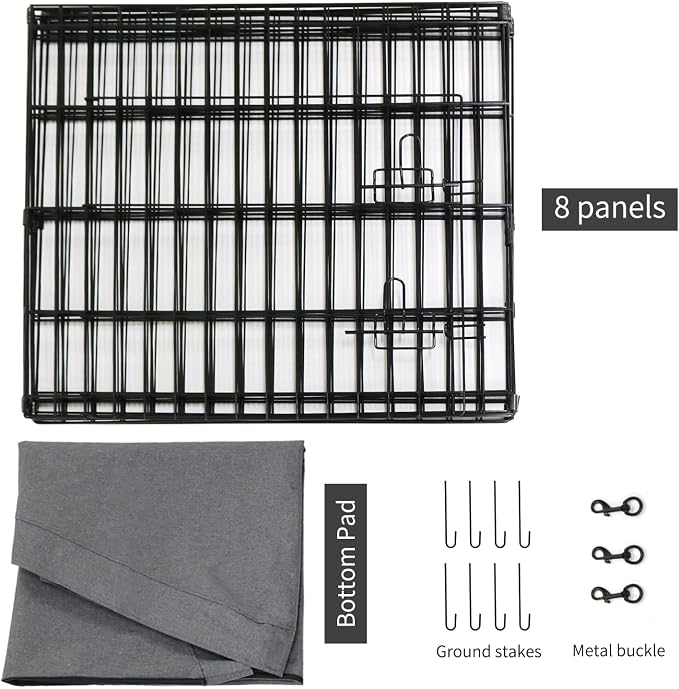 PETIME Foldable Metal Dog Exercise Pen/Pet Puppy Playpen Kennels Yard Fence Indoor/Outdoor 8 Panel 24" W x 30" H with Bottom Pad (with Bottom pad, 8 Panels 30" H)