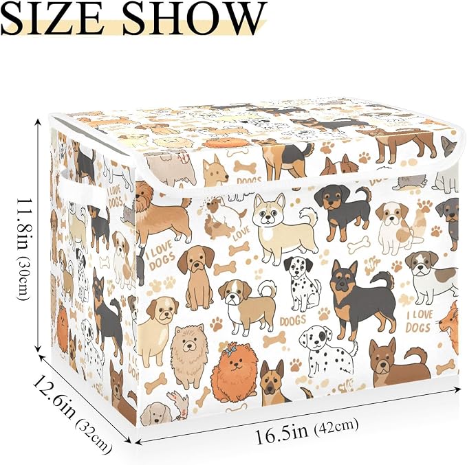 Cute Dog Fabric Storage Bins with Lids and Carrying Handle Foldable Storage Boxe