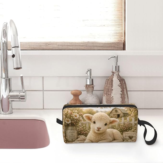 Baby Lamb Makeup Bag for Women | Small Travel Cosmetic Pouch with Zipper, Compact Makeup Organizer Bag for Purse, Toiletries, Skincare & Daily Essentials