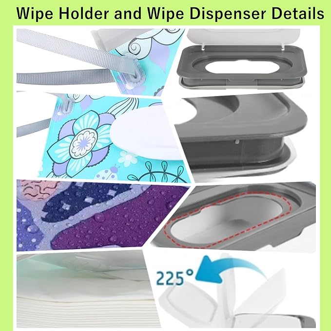 Wipes Dispenser Set,1 Wipe Box & 2 Portable Pouches,White-Grey | Refillable Reusable Large Wet Wipe Holder, Flushable Wipes Case Bathroom Wipes Container for Pet Nursery Kitchen Office