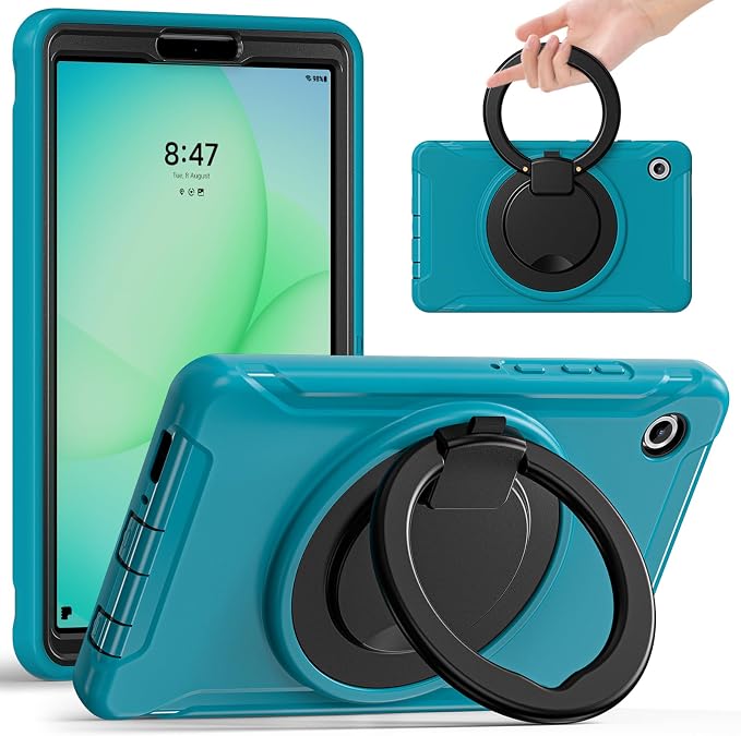 Heavy Duty Shockproof Case for Samsung Galaxy Tab A11 8.7 Inch 2025 (Model: SM-X133/X135/X135F) - with 360° Rotating Stand Handle, Built-in Screen Protector,Kid-Friendly Protective Cover (Blue)