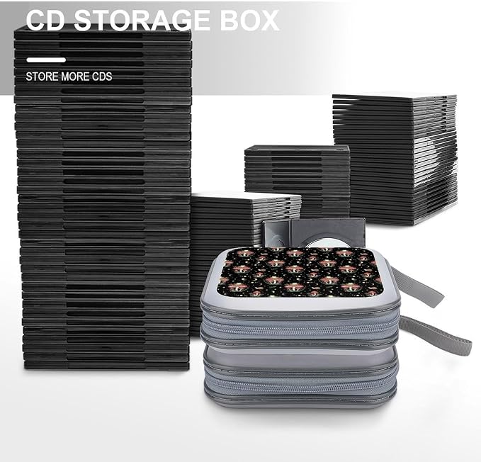 Hard Plastic DVD Storage Moon Frog Mushroom CD Storage Binder Disc Wallet | 40 Capacity CD Holder Case, Scratch-Resistant, Zipper Closure for Home Office Car, Moon Frog Mushroom