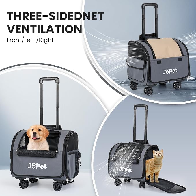Pet Bag Carrier with Wheels, Pet Backpack with Wheels, Small Dog Carrier, cat Carrier, Detachable Wheels, Travel Bag, Pet Trolley, Soft Sided Carrier with Wheels, Foldable Carrier (Latte White)