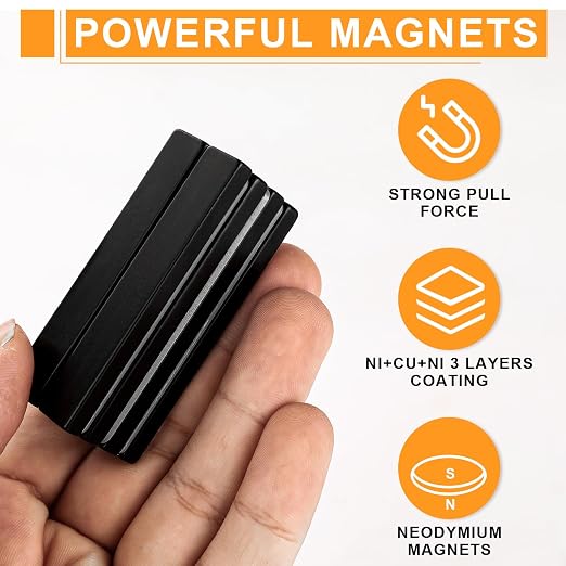 30 Pack Neodymium Bar Magnets with Adhesive Backing 60x10x5mm Black | Fridge Magnetic Strips Refrigerator Blocks Crafts Extra Super Sticky Bar for Science Experiments Classroom Craft Office