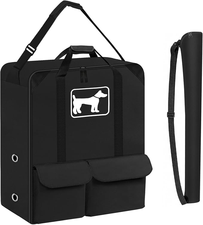 SIRUITON Thick 600D Dog Playpen Storage Bag Fits 32" H 8 Panels & 9 Stakes | Dog Fence Travel Bag Suitable for Foldable Exercise Pet Playpen with Reinforced Double Handles & Two external pockets.