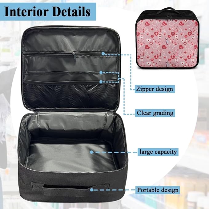 Portable Empty First Aid Kit Bag Travel Medicine Pouch Stethoscope Capsule Pink Medical Bag Empty Medium Dorm Medicine Organizer Storage Bag for Car Home Travel Hiking School