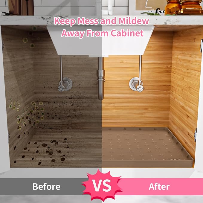 Sdpeia Under Sink Mat 31"×22" Waterproof Silicone Cabinet Liner & Sink Protector for Kitchen & Bathroom, Multi-Purpose Organizers Tray for Pets, Laundry, Cat Litter Mat
