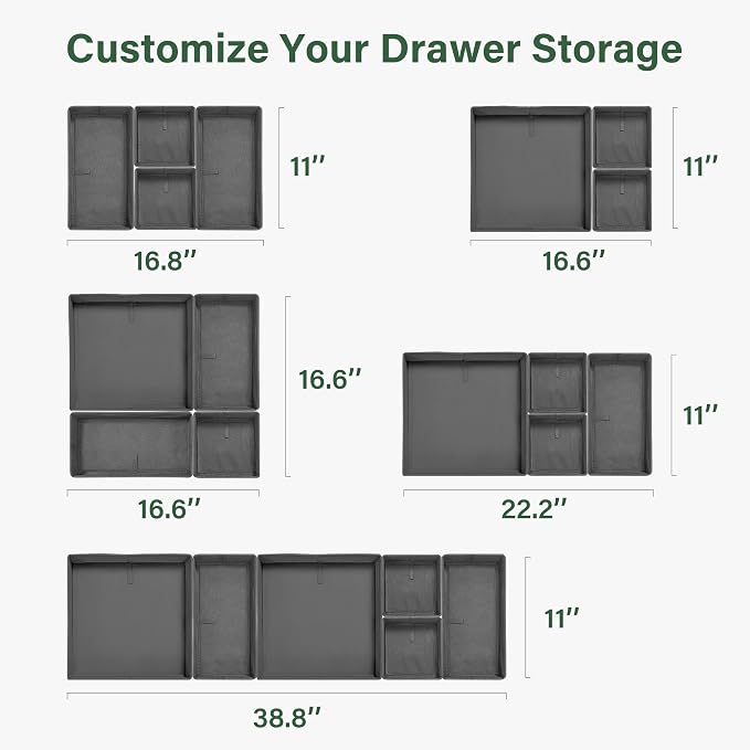 Kootek 16 Pack Drawer Organizer Clothes Dresser Organizers for Clothing | 3 Sizes Bins, Foldable, Breathable Non-Woven Fabric, Closet Organizers and Storage, Easy Assembly, Hold Baby Clothes, Nursery