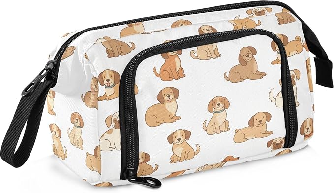 Emelivor Pets Dogs White Print Pencil Case Large Capacity Pencil Pouch Bag with Compartmens Pen Organizer Portable Stationery Bag for School Office Girls Boys Adult College