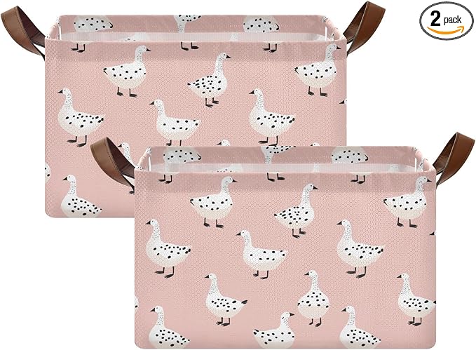 Simple Hand Draw Animal Geese Storage Basket Foldable Cube Storage Bins with Handles&Label Waterproof Organizer Box Bin Large Rectangle Decorative Baskets for Shelves Home Room Laundry, 2 Pack