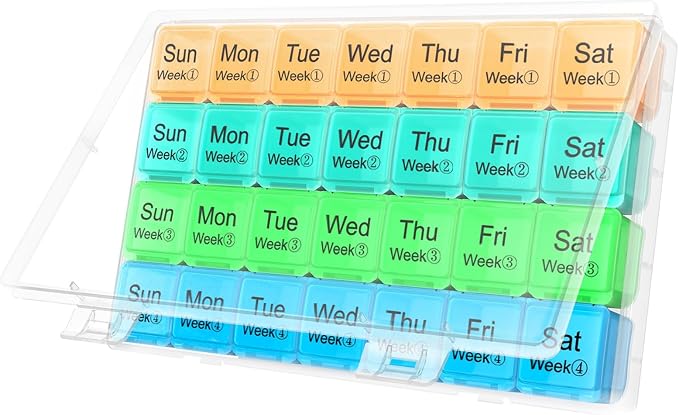 Extra Large Monthly Pill Organizer 28 Day | Large Pill Case Organizerd 4 Week Dust-Proof Medication Reminder Portable Travel Container