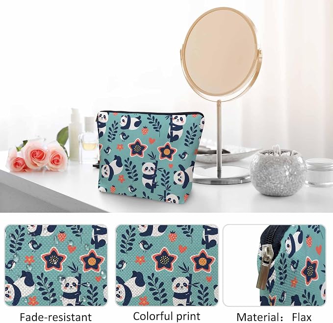 Panda Cosmetic Bags For Women, Cute Pandas Bamboo Berry Flowers Roomy Makeup Bag Toiletry Bag Accessories Organizer Storage Bags Makeup Pouch For Travel Business Gym Camping Bathroom