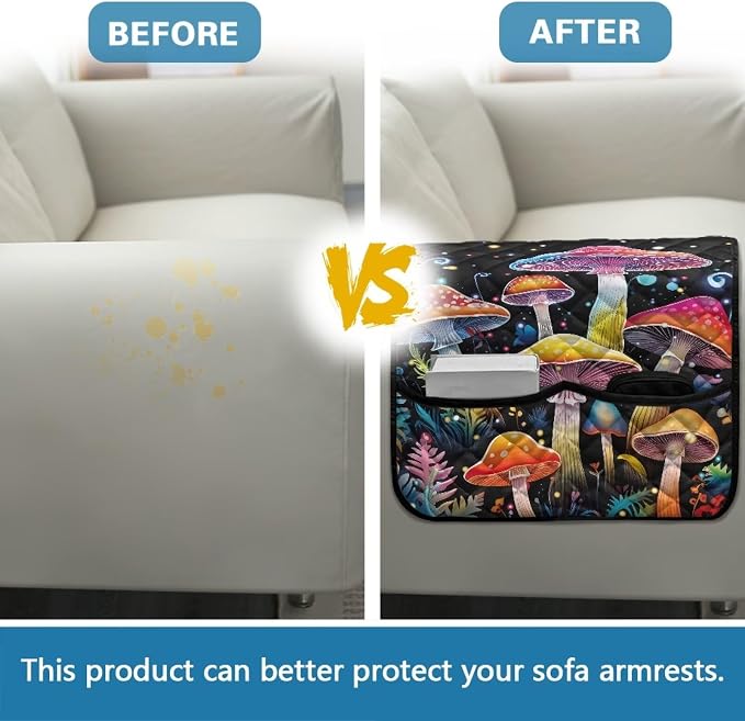 Mushroom Sofa Arm Covers Stretch Armrest Covers Washable Couch Arm Cover Stains Resistant Recliner Arm Cover Anti-Slip Armrest Slipcovers Furniture Protector