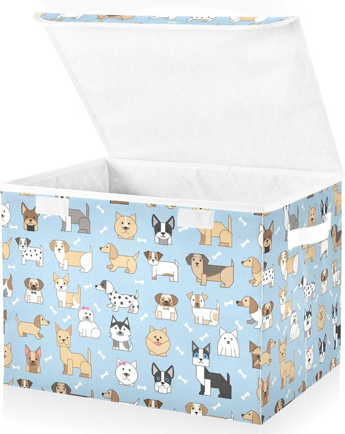 Storage Bins with Lid Dog Bone Foldable Storage Boxes 40L Baskets | Decorative Storage Boxes, Dust-Proof Flip Top, Reinforced Handles, For Home & Bedroom, Clothes & Toy Box, Oxford Fabric Print
