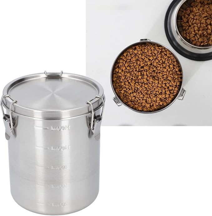 Airtight Small Pet Food Storage Container, Stainless Steel 1400ML | No Spill Freshness Seal Design, Cat Dog Treat Jars Feeding Supplies, Kitchen Pantry Arrangement, Dry Kibble Organization