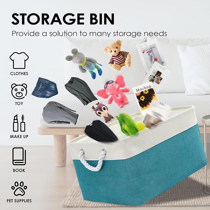 Storage Bins - Large 3 Pack 15.7x11.8x8.3 in Fabric Storage Baskets for Organizing Shelves | Large Basket Closet Organizer for Home Decor Shelf Baby Toy Laundry (White & Green)
