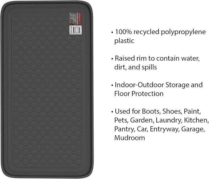 All Weather Boot Tray – Set of 2 Large Water-Resistant Plastic Utility Shoe Mat for Indoor and Outdoor Use in All Seasons by Stalwart (Black)