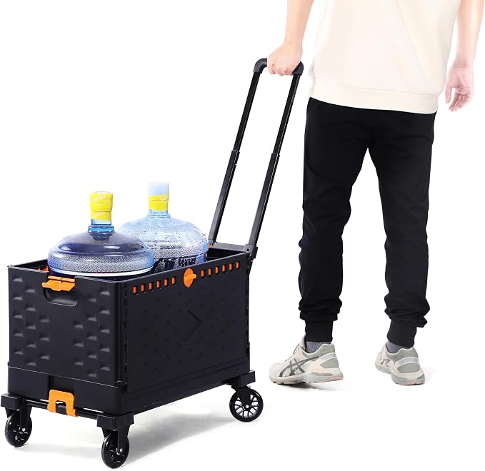 Collapsible Rolling Crate with Wheels Heavy Duty Storage Crate Utility Cart | Teacher & Crafter Friendly Large Storage Crate 160 lb Capacity 2-in-1 Detachable Folding Hand Truck for Everyday Hauling