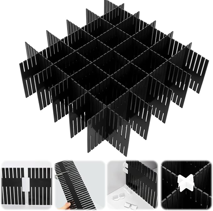 15 Pcs 5.12 Tall Drawer Divider Adjustable Drawer Organizer,Black | DIY Ultra Deep Storage Organizer Separator with Fixed Buckle for Underwear Socks Dormitory Office Kitchen Bedroom