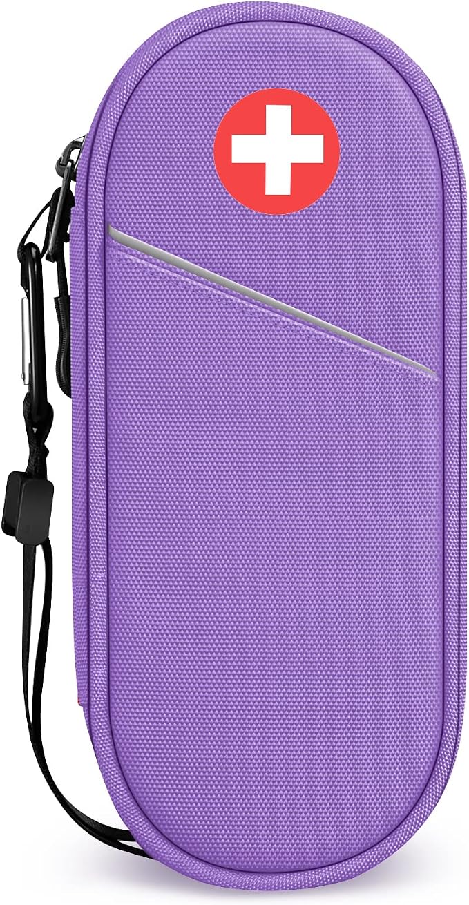 SITHON EpiPen Medical Carrying Case Insulated, Travel Medication Organizer Bag Emergency Medical Pouch Holds 2 EpiPens, Asthma Inhaler, Anti-Histamine, Auvi-Q, Allergy Medicine Essentials, Violet | Emergency Medical Travel Pouch Holds 2 EpiPens, Asthma...