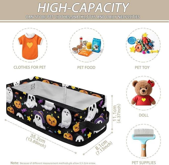 Halloween Ghost Pumpkin Toilet Paper Basket with Handle, Decorative Toilet Tank Topper Basket with Handle for Countertop Shelves, Bathroom Bedroom Living Room Decor