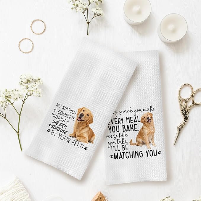 Golden Retriever Kitchen Towels Set - Golden Retriever Gifts for Dog Lovers Women, Dog Hand Towels Dish Towels Decor, 16x24 Inch,Set of 2