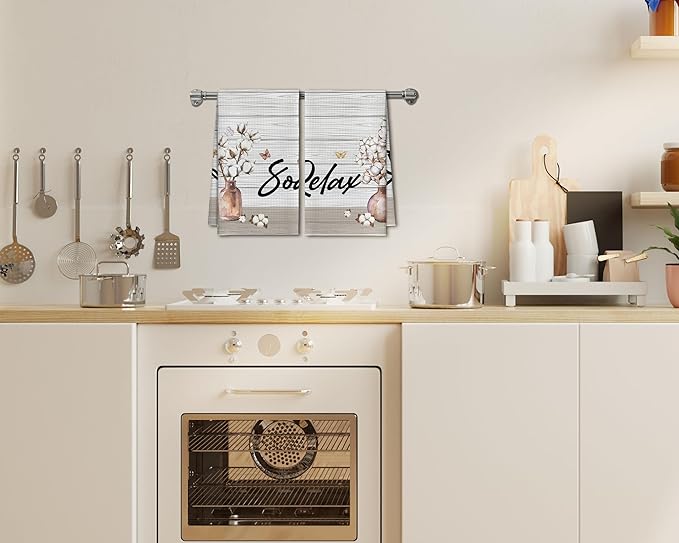 Kitchen Towels Set Of 2, Flower Vase Butterfly Dish Towel For Kitchen, Farm Vintage Bathroom Decorative Hand Towels, Farmhouse Fast Drying Tea Towel, Housewarming Xmas Gifts For Women Mom -B39