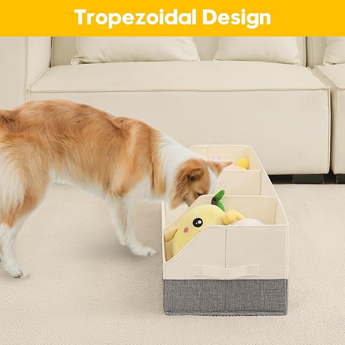 Qozary Large Dog Toy Basket with Diy Tag - Collapsible Dog Toy Bin, Fabric Personalized Dog Toy Box, Trapezoid Dog Toy Storage and Organizer for Pet Supplies
