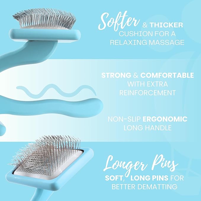 Flying Pawfect Dog Slicker Brush for Grooming Pet Hair - Best For Poodle & Golden Doodle - Long Haired Brush For Dogs - Goldendoodle Long Pins Tool For Dematting- Ideal Gift for Pet Groomers