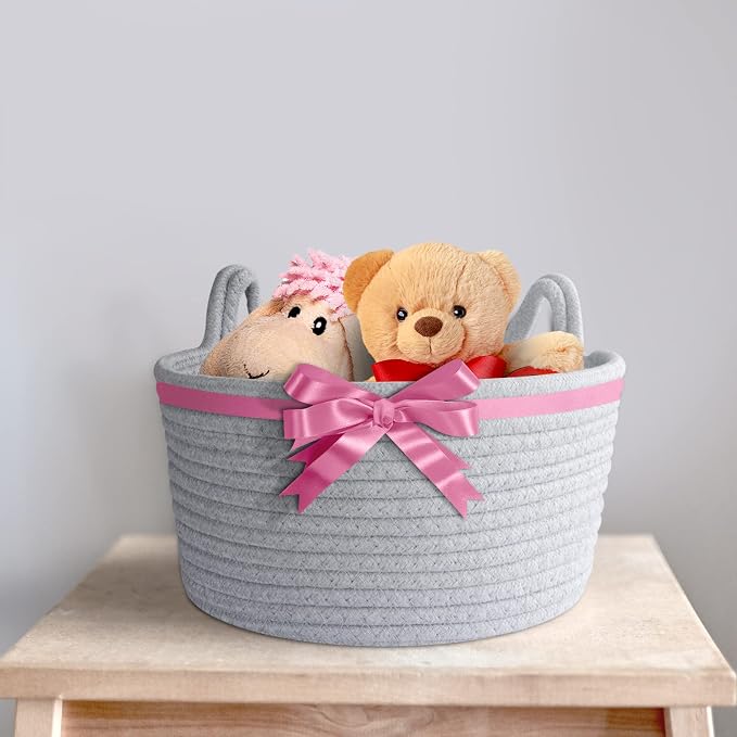 Small Cat Ears Toy Organizer, Woven Cotton Rope Basket, Decorative Nursery Bins & Boxes Gift Basket Empty for Baby Pet Toy Storage