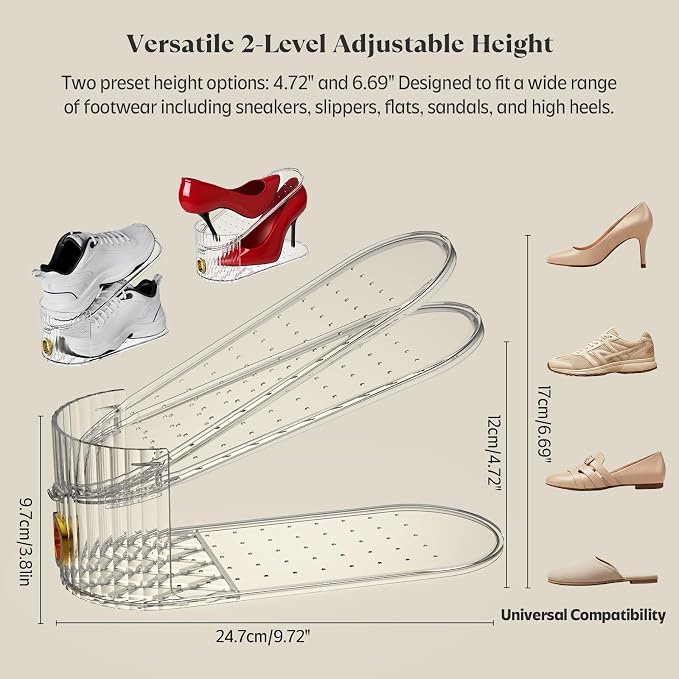Clear 10 Pack Shoe Slot Organizer, Shoe Stacker Organizer Holders for A Pair of Shoes, Adjustable Thickening Double Layer 50% Shoe Space Saver Rack Storage for Closet (clear, 10 Pack)
