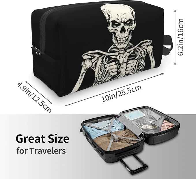 Gothic Skull Makeup Bag - Durable 600D Oxford Fabric Travel Cosmetic Bag, Shockproof Foam Padded Toiletry Organizer for Gym & Daily Use 10x6.2x4.9 Inch