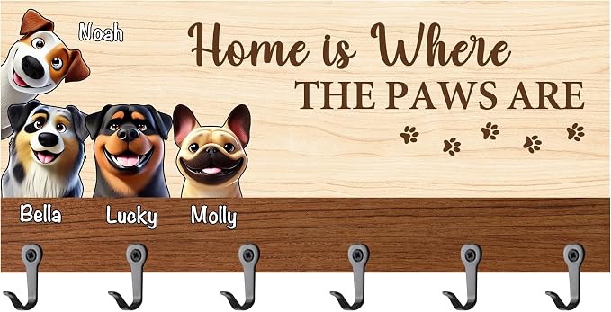 Personalized Dog Leash Holder for Wall, Custom 3D Dog Butt Leash Holder with Name, Hooks for Leashes, Keys, Collars, Christmas Birthdays Housewarming Gift for Pet Lovers (Style-4)