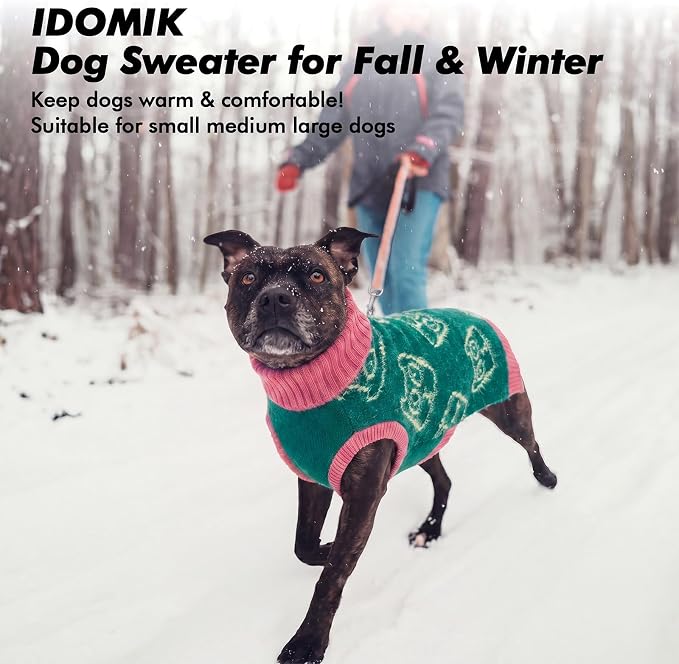 IDOMIK Dog Knitted Sweaters for Extra Large Dogs, Warm Pet Sweatershirt,3XL | Soft Stretch Dog Sweater with High Collar, Sleeveless Dog Winter Clothes, Cute Cat Pattern Dog Winter Apparel
