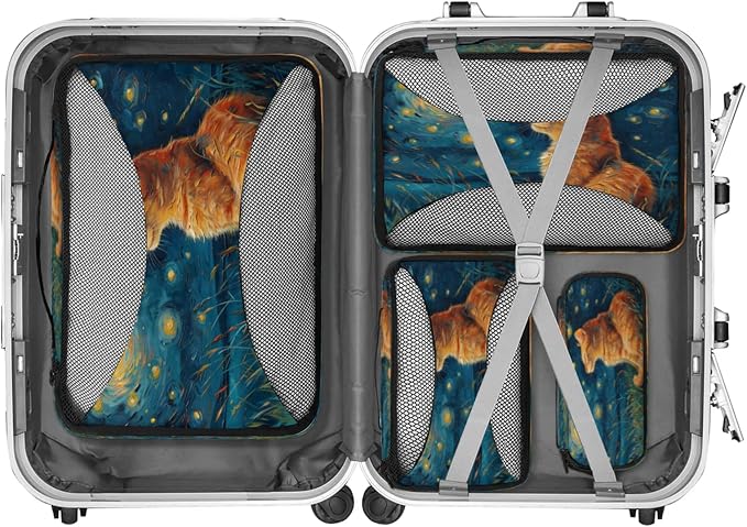 4 Set Packing Cubes for Travel, Cat Packing Cubes for Women, Travel Luggage Packing Organizers, Packing Cube Set, Cat Galaxy