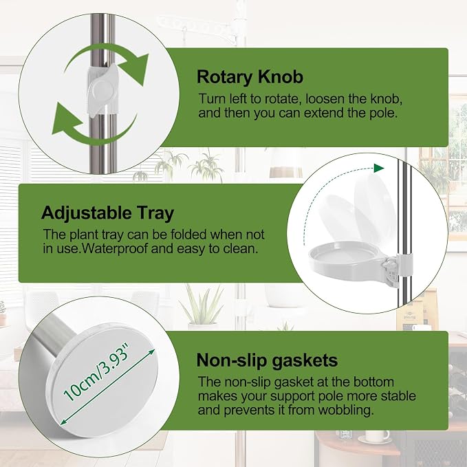 BAOYOUNI Plant Stand 7-Tier Tension Pole Metal Flower Rack Corner Ivory | Spring Loaded Pole,No Drilling Required ，Adjustable Height ,Space-Saving Corner Design， Holds Multiple Flower Pots