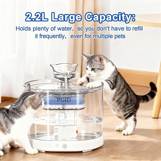 Cordless Cat Water Fountain for Drinking, 5000mah Battery Operated Pet Dog Water Fountain, 74oz/2.2L Automatic Cat Water Dispenser for Cats Dog Indoor Outdoor