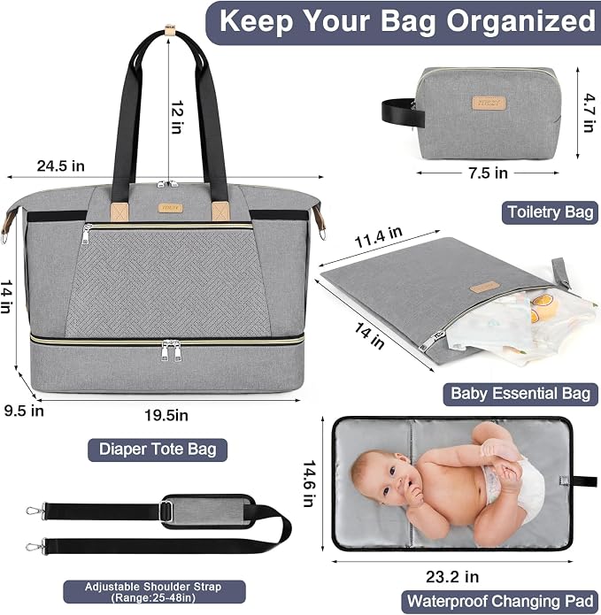 Diaper Bag Tote for Baby 7PCS, Large Mommy Bag with Portable Changing Pad | Multifunctional Hospital Bags for Labor and Delivery with Pacifier Case and Organizer Pouches,Travel Baby Bag for Boy Girl